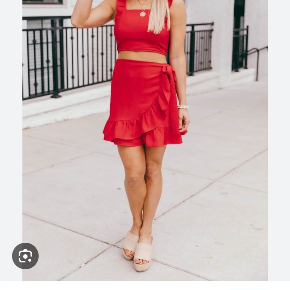 Red Ruffled Skirt Set